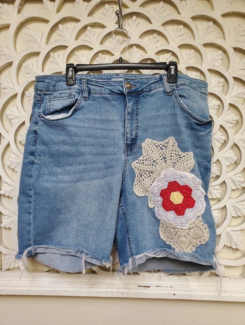 Personal Upcycled Ava & Viv Long Distressed Denim Shorts Size 20W